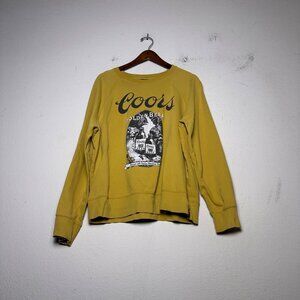 Lucky Brand Coors Beers Graphic Crewneck Yellow Mustard Sweater Men L Casual